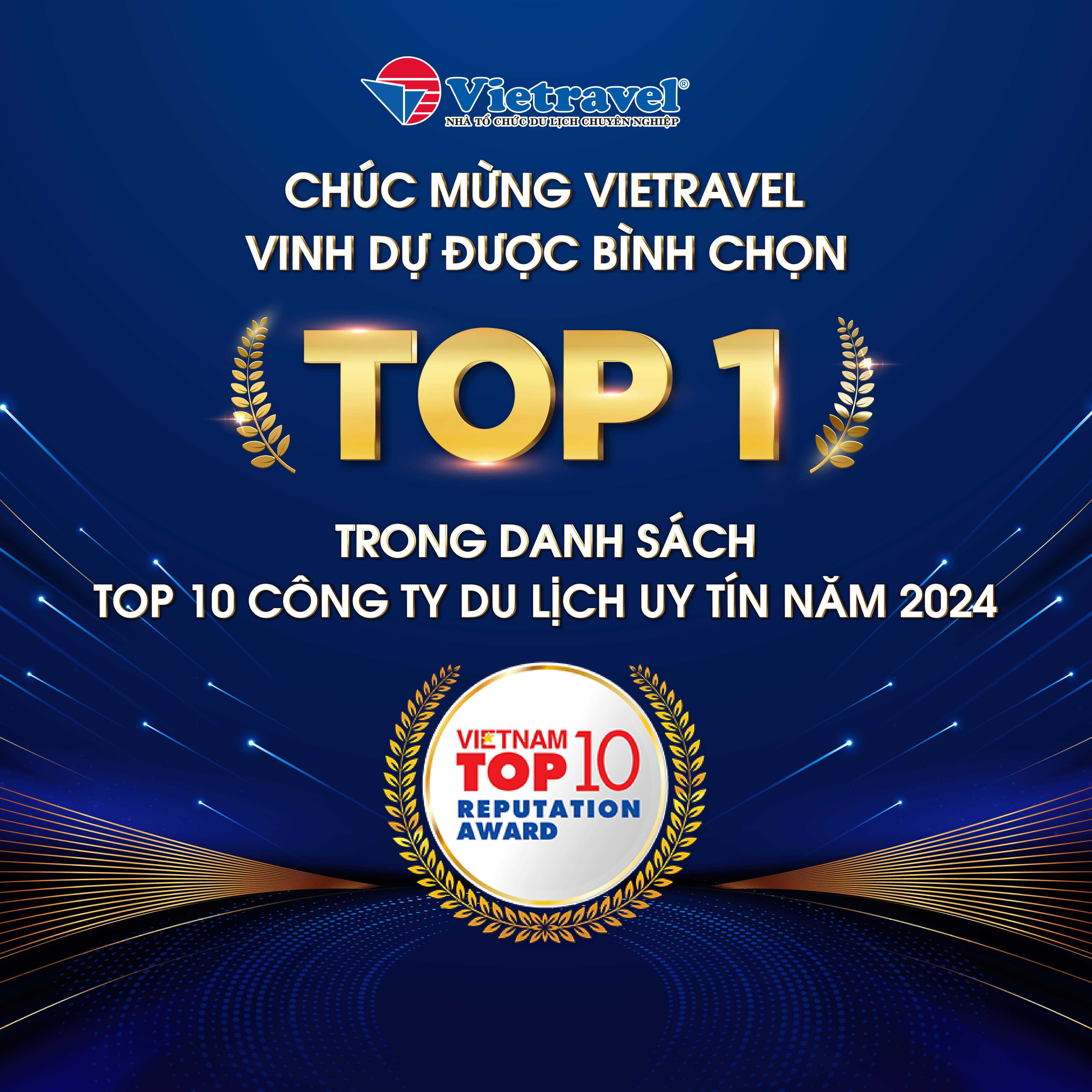 CHÚC MỪNG VIETRAVEL VINH DỰ ĐƯỢC BÌNH CHỌN TOP 1 CÔNG TY DU LỊCH UY TÍN NHẤT NĂM 2024